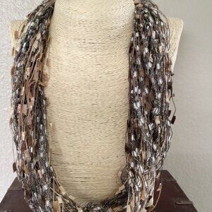 Brown, Black and White Ribbon Necklace, (27") Magnetic Clasp